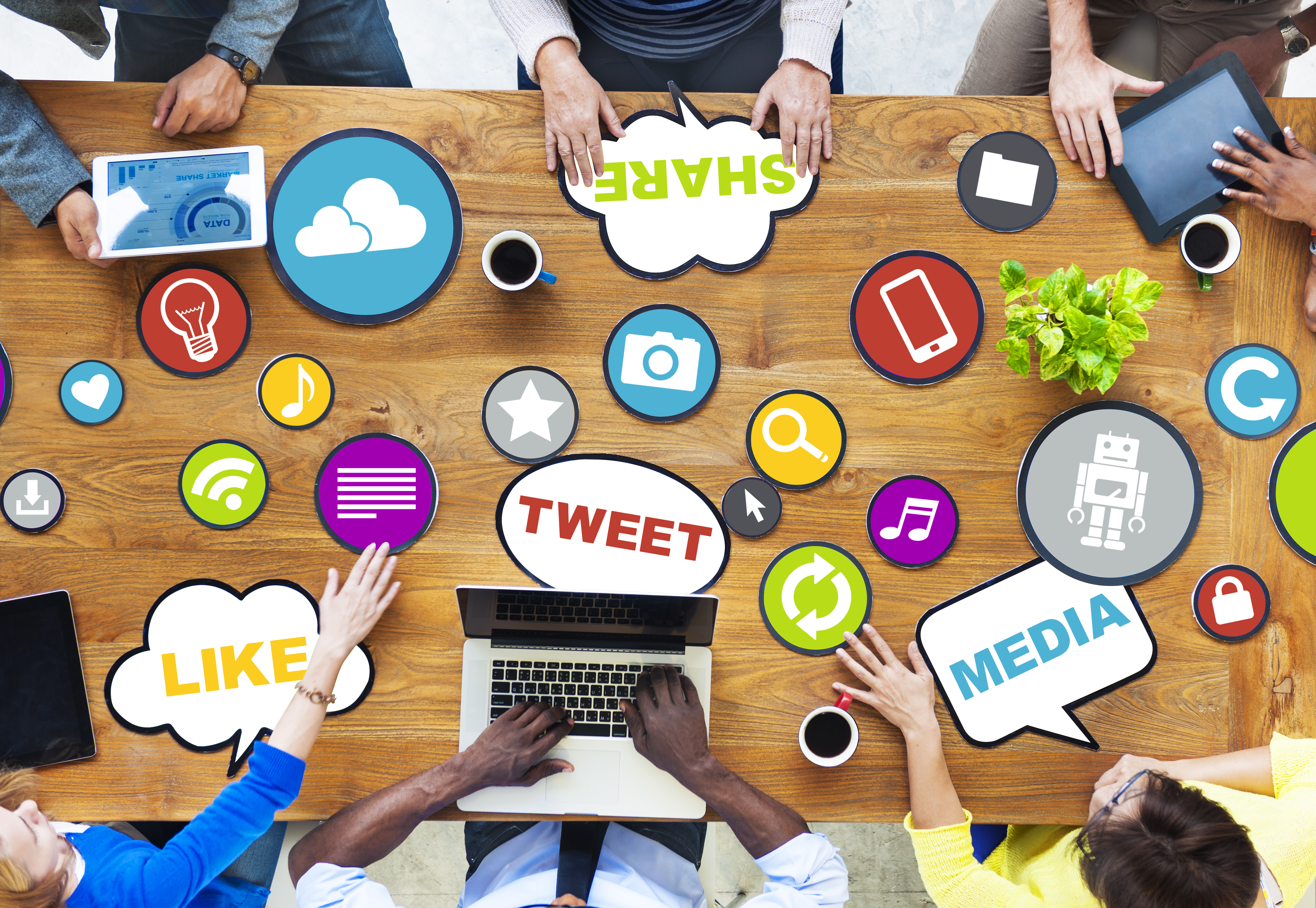 Table full of social media icons